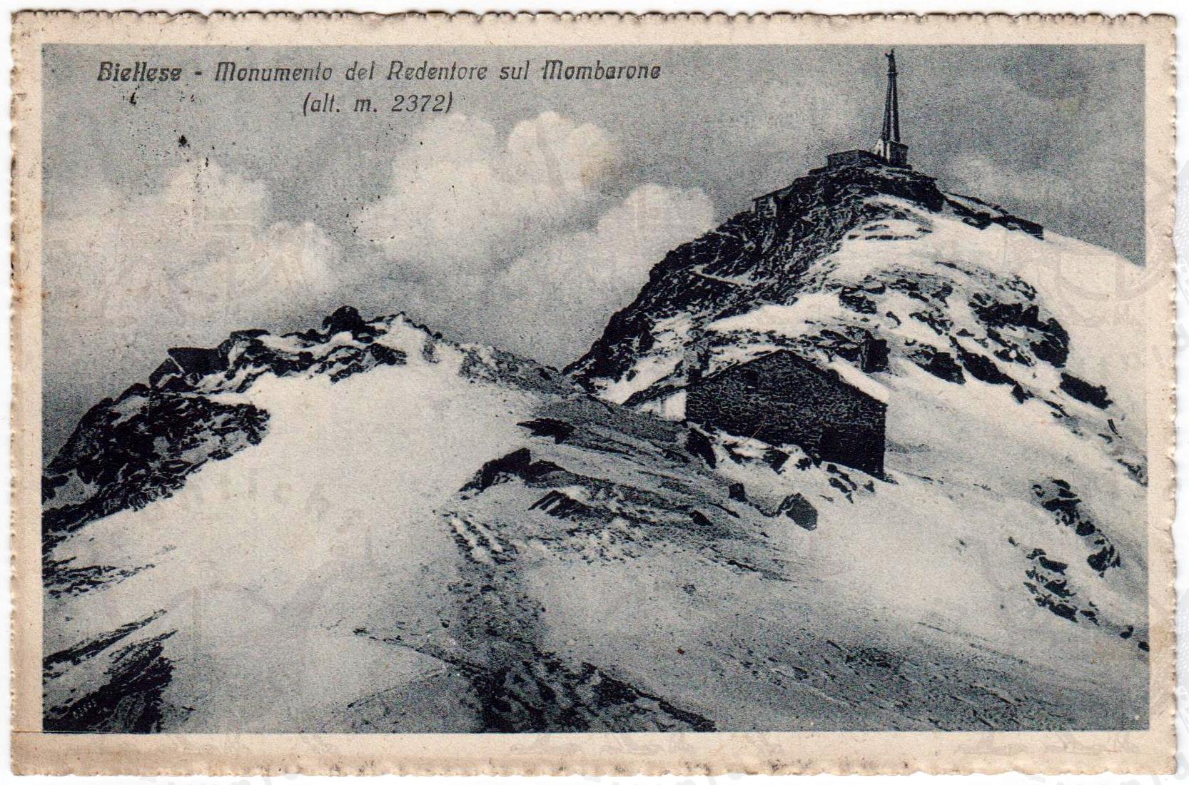 Fronte di una cartolina storica del Monumento del Redentore sul Mombarone